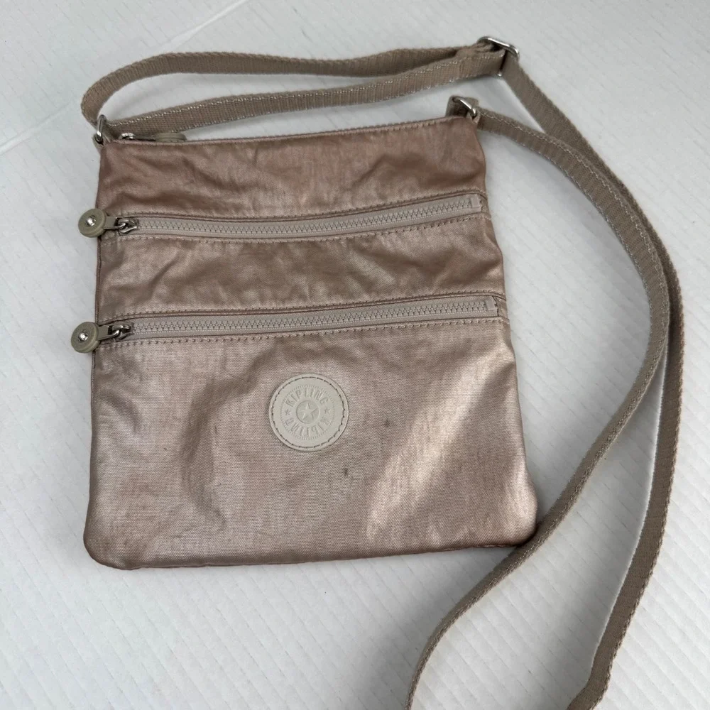 Kipling keiko Metallic Rose Gold Crinkle Nylon Crossbody Bag Small purse